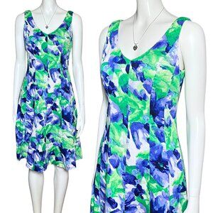 Ralph Lauren Green Purple Watercolor Floral Cotton Midi Dress. Small 6. Preppy